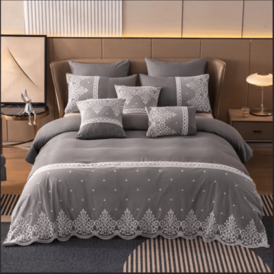 8 Piece Lace Comforter Set Dark Gray